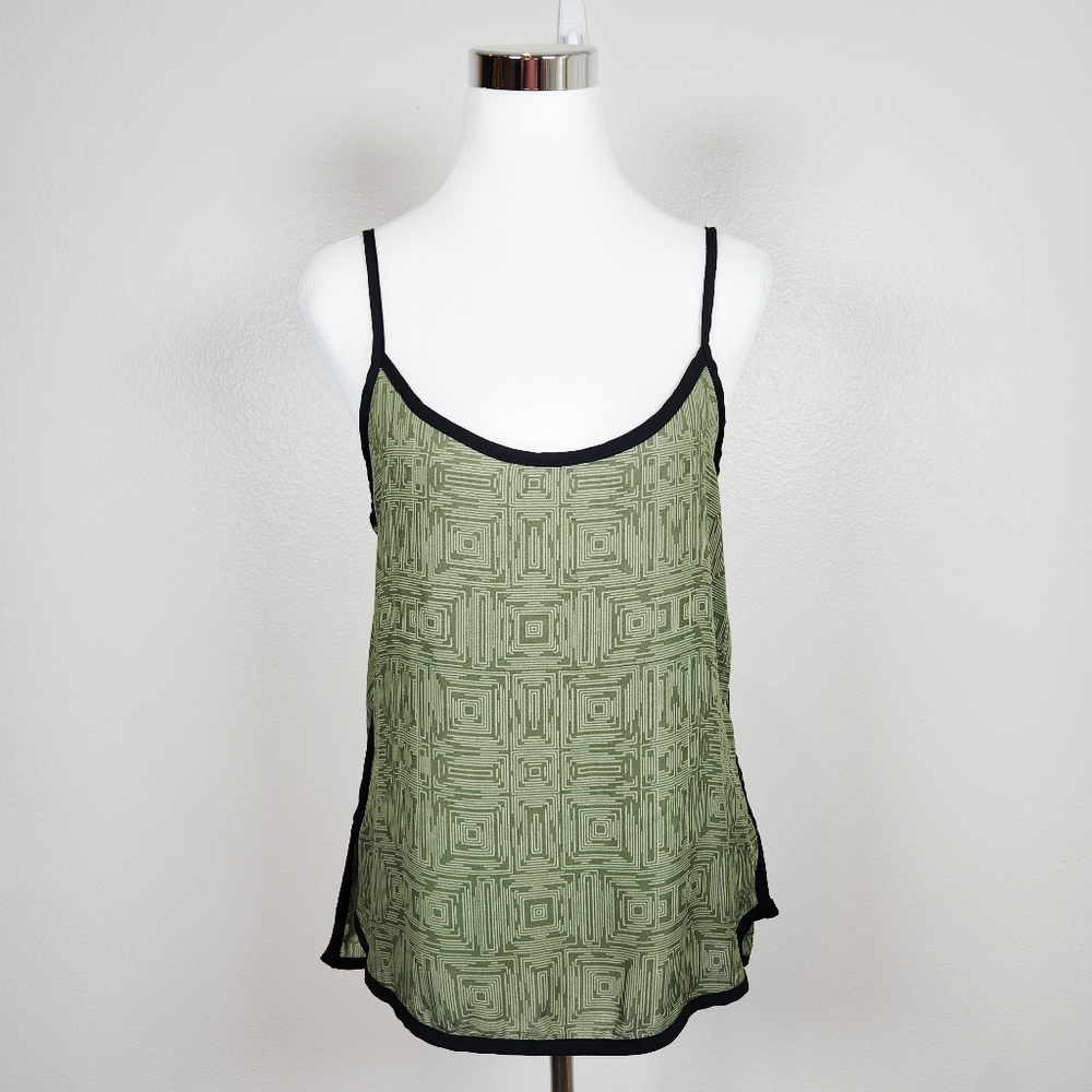 HARLOW & GRAHAM Green Abstract Chiffon Strappy Tank Festival Geometric